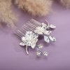 Chargances Silver Flower Crystal Hair Comb Wedding Leaf Pearl Hair Side Comb Fashion Rhinestone Handmade Headpiece Bridal Hair Accessories for Wedding Prom Flower Girl