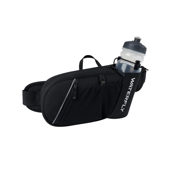 WATERFLY Fanny Pack Waist Bag: Hiking Water Bottle Holder with Strap Waist Pack for Women Men Hydration Hip Packs for Running Walking Traveling-Black