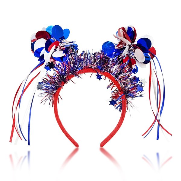 Doneace 4th of July Headband Patriotic Pom Pom Headband Blue Red White Design Ribbon Head Bopper Hair Hoop Independence Day Hair Accessories Cute Fluffy Ball Hair Band for Women Girls Kids 1Pcs…