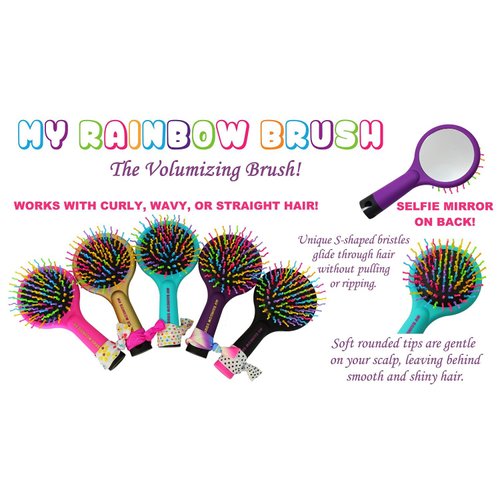My Rainbow Hair Brush with Hair Tie. (PINK)