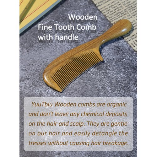 Yuutbiu Teasing Comb for Fine Hair, Anti Static Wooden Hair Comb, Durable Fine Tooth Comb with Handle (Green Sandalwood)