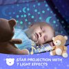 BELLOCHIDDO Baby Soother - Sleep Soothing White Noise Portable Night Light Projector and Melodies, Toddler Crib Lullaby Machine Sleeping Aid for Newborns and Up, Babies Stuffed Animal Plush Toy