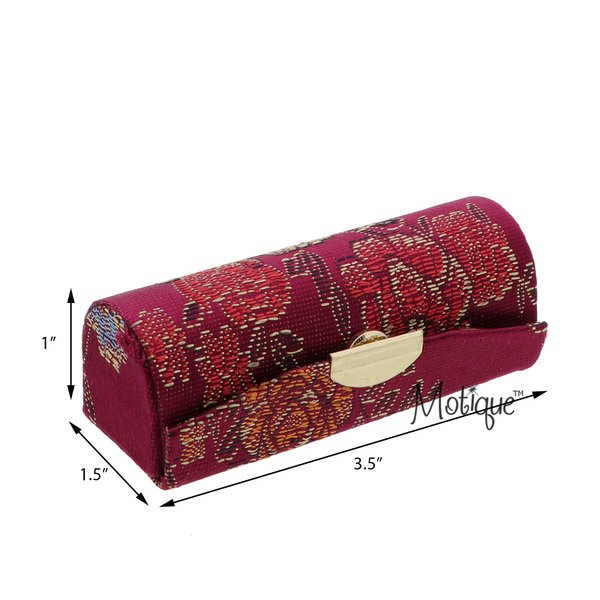Motique Accessories Lipstick Case with Brocade Design (Cranberry)