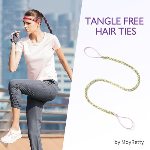 MoyRetty 2PC Spiral Hair Tie 25" Sprots Ponytail Holders, Elastic Braided Riptie Hair Ties No Damage for women Beige&Black