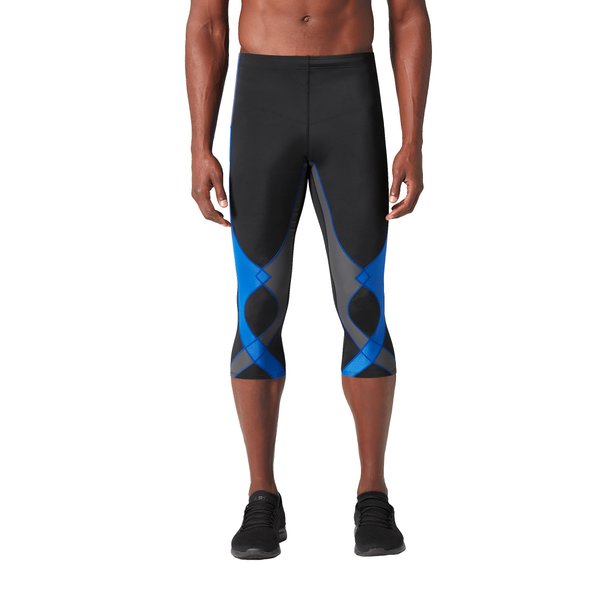 CW-X Men's Stabilyx Joint Support 3/4 Compression Tight, Black/Grey/Blue, Medium