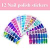 WOKOTO 12 Sheets Colorful Gradient Full Nail Polish Stickers False Nail Design Stickers Full Nail Wraps for Women Girls Macaron Colors Graffiti Nail Stickers for Nails Stick On Nail Polish Strips