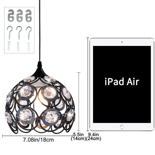 TISLYCO Plug in Crystal Pendant Light, Black Metal Mini Chandelier Light with 13.12ft Cord and On/Off Switch, Vintage Hanging Wall Light Fixture Plug in Hanging Lamp for Kitchen Bedroom