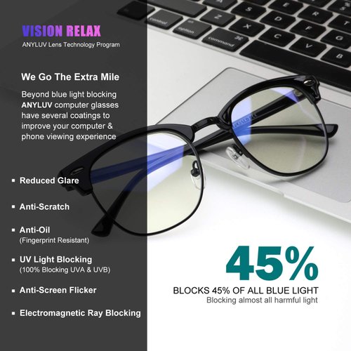 Blue Light Blocking Glasses Classic Semi Rimless Clear Lens Anti Eyestrain Computer Gaming Glasses for Men Women