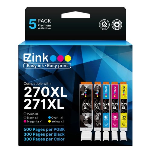 E-Z Ink Compatible Ink Cartridge Replacement for Canon PGI-270XL CLI-271XL PGI270 XL CLI271 XL to use with MG6820 MG5720 MG7720 (1 Large Black,1 Small Black,1 Cyan,1 Magenta,1 Yellow) 5 Pack