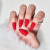 Wooyas Red Press on Nails Almond，Classic Red Nails Medium Matte Finish, Handmade Gel Fake Nails Reusable, Salon Perfect Almond Nails in 12 Sizes - 24 Pcs Glue On Nails Kit for Women Valentine's Gift