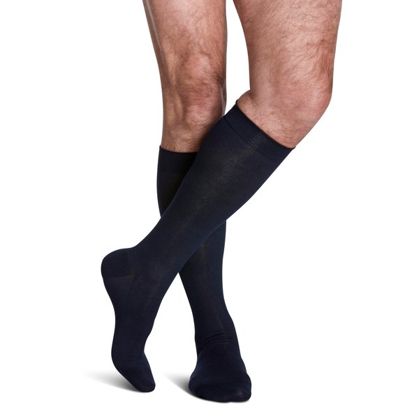 Sigvaris Men's Sea Island Cotton 191 Calf High Compression Socks 15-20mmHg - Navy - B (Medium)