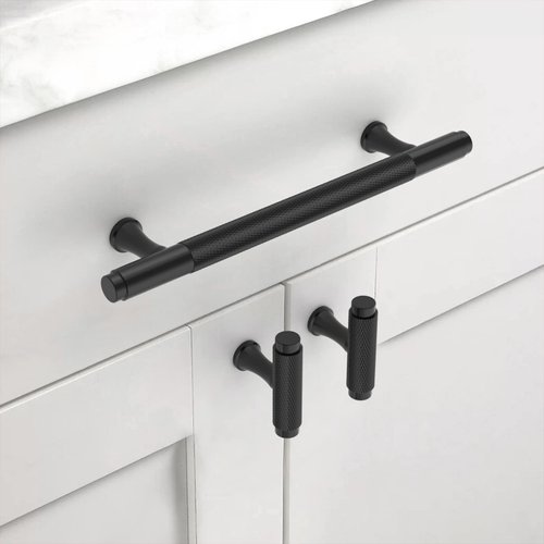 Asidrama 6 Pack 5 Inch(128mm) Knurled Matte Black Kitchen Cabinet Handles, Cabinet Pulls Kitchen Cabinet Hardware Cupboard Handles Drawer Handles Dresser Pulls
