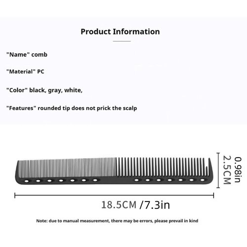 Barber comb, Professional 3-Piece Professional Styling Fine Cutting Combs, 7 Inch Carbon Fine Cutting Comb Carbon - Black, White, Grey”