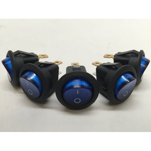 PACTRADE 5 PCS Boat Automotive CAR Small Round Blue LED Rocker Switch SPST ON/Off