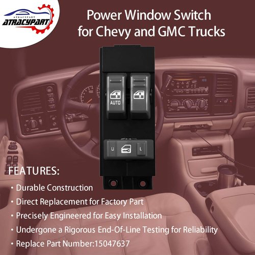 Driver Side Master Power Window Switch Gray | for 1999 2000 2001 2002 Chevy Silverado GMC Sierra 1500, 2500, 2500 HD, 3500 2-Doors Pickup Truck | Replace # 15047637