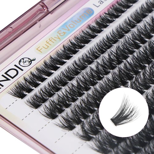 FANDIQ Cluster Lashes Extension Kit,200PCS Individual Eyelash Extension Kit 8-16MIX Fluffy DIY Lash Clusters D Curl Wisper Lashes Kit with Lash Bond and Seal Lash Tweezers for Self Use(60D)