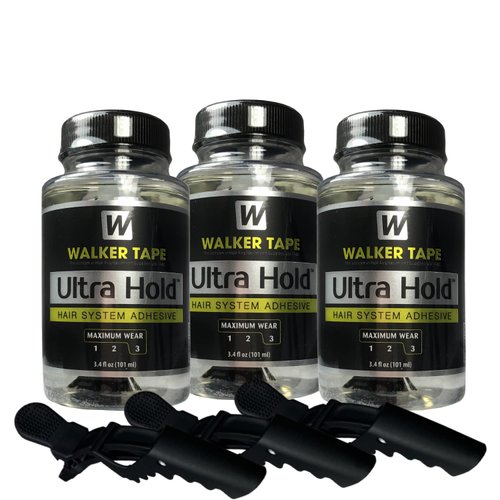 3pcs Ultra Hold Hair System Adhesive 3.4oz w/ 3pcs Hair Sectioning Clip Bundle Pack | Waterproof Invisible Long-Lasting | Front Bonding Weave Toupees Wigs Extensions Lace Wig Glue | Bold Hold Adhesive