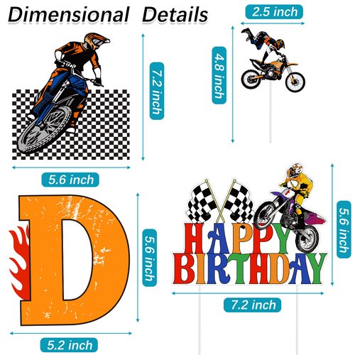 Zonon 20 Pieces Dirt Bike Birthday Decoration Dirt Bike Party Supplies Banner Cake Cupcake Topper for Motocross Themed Birthday Party Man or Boy Riding Room Wall Decoration (Chic Style)