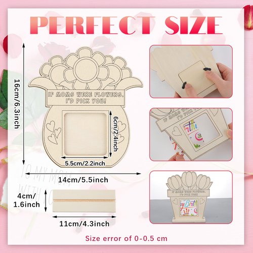 Vercraft 12 Sets Mother's Day Wood Picture Frame Craft for Kids Color Your Own Mother's Day Craft DIY Mother's Day Coloring Flower Picture Frame for Mother's Day Gift Classroom Tabletop Home Decor