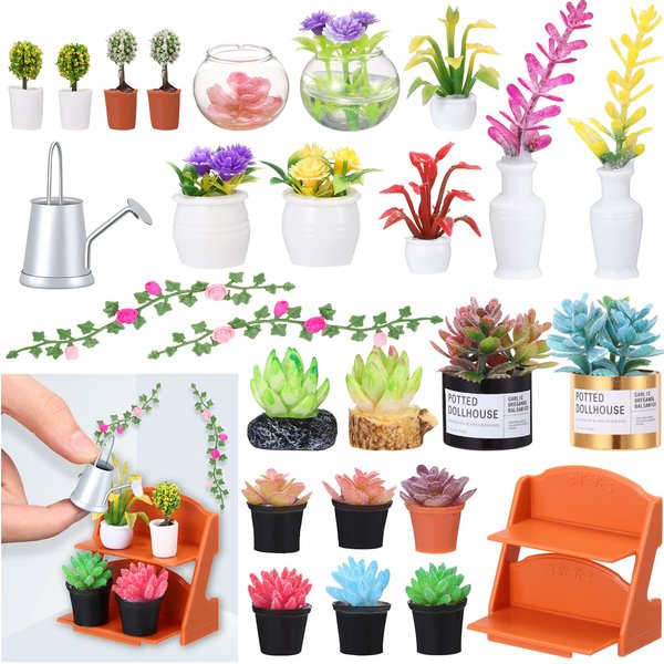 26 Pieces Dollhouse Plant Miniature Bonsai Plant Mini Potted Plant Flower Model Tiny Fake Greenery Ornament Dollhouse Decoration for Boy Girl(Vibrant Style)