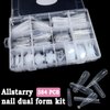 Allstarry 384pcs Nail Dual Forms, Silicone French Nail Forms for Poly Gel Nail Gel Extension Full Cover Acrylic Nail Tips 8 tpye nail form and Silicone Reusable Stickers for Manicure Extension