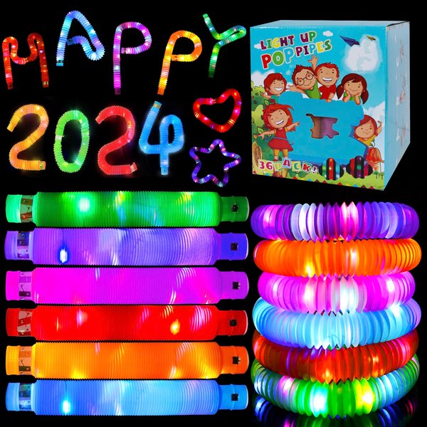 esycooying 24 Pack Glow Sticks Party Favors, Light up Toys Pop Tubes Bulk, LED Glow Necklaces Bracelets Birthday Goodie Bag Stuffers, Glow in the Dark Halloween Party Supplies Gift Toys Prizes (24)
