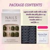 OHWODA Short Press on Nails Square Fake Green Leopard Print Acrylic Full Cover False with Gold Foil Graphic Designs Glossy Glue Stick Artificial for Women Girls 24PCS