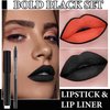 WENJLYJ 2PCS Black Liquid Lipstick & Lip Liner Set,Matte Lipstick for Women,Waterproof Long Lasting Non-Stick Cup Black Lip Gloss Set,Black Lip Liner Lipgloss Set for Cosplay Goth Halloween Makeup