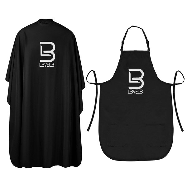 L3 Cape & Apron Kit - Universal Size - Comfortable with Adjustable Neck Closure - for Barbers and Hair Stylist - Universal Size Fits Men and Women