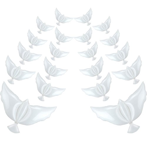 Sumind 24 Pieces White Peace Dove Balloons White Memorial Balloons Dove Foil Balloons Pigeon Bird Balloons Ceremonies Party Decorations for Wedding Funeral Birthday Engagement Party