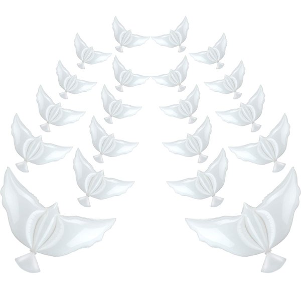 Sumind 24 Pieces White Peace Dove Balloons White Memorial Balloons Dove Foil Balloons Pigeon Bird Balloons Ceremonies Party Decorations for Wedding Funeral Birthday Engagement Party
