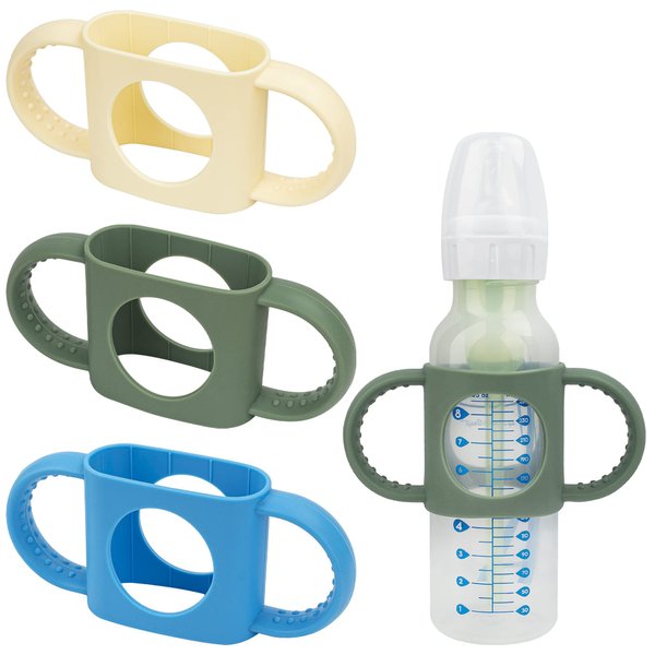 3 Pack Bottle Handles Compatible with Dr Brown Narrow Baby Bottles and Wide-Neck Bottles Non-Slip Easy Grip Handles - BPA-Free Food Grade Silicone Dishwasher Safe - Milk White, Green, Pink