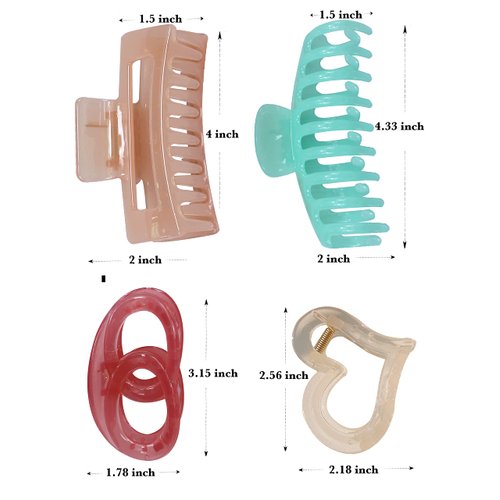 Big Hair Claw Clips for Women, 4 Pack Nonslip Jelly color Assorted Hair Clips Strong Hold Thin Thick Curly Long Short Hair, Gifts for Women Girls - Style D