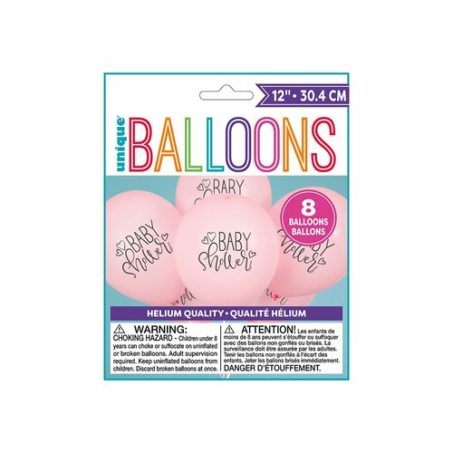 Petal Pink "Baby Shower" Latex Balloons, 12" (8-Pack) – Vibrant & Durable Party Decoration, Perfect for Boy Baby Showers
