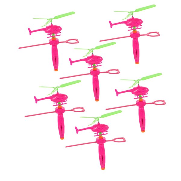 6pcs Pull Cord Helicopter Handle Pull Helicopter Funny Outdoors Pull String Plane UFO Flying Saucers Spinning Helicopter Educational Airplane