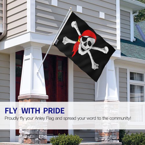 ANLEY Fly Breeze 3x5 Foot Jolly Roger Flag with Red Bandana - Vivid Color and Fade Proof - Canvas Header and Double Stitched - Pirate Flags Polyester with Brass Grommets 3 X 5 Ft
