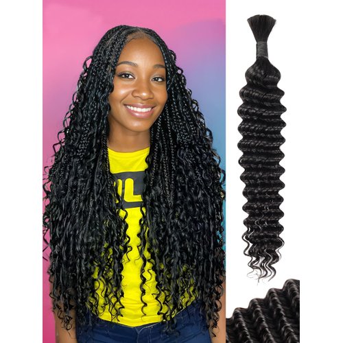 Human Braiding Hair 1 Bundle 50g 18 Inch Deep Water Wave Bulk Human Hair for Braiding No Weft 10A Brazilian Virgin Curly Human Hair Extensions for Boho Braids Wet and Wavy Human Hair Braiding Hair
