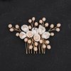 Teyglen Flower Wedding Bride Hair Comb Floral White Flower Headpiece Bridal Champagne Crystal Beads Hair Side Comb Hair Accessories for Women Flower Girl Wedding Prom