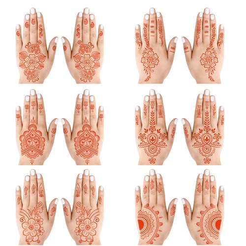 Henna Tattoo 6 Sheets Henna temporary tattoos stickers, Brown Henna Tattoo Stickers kit,Waterproof Red Ink Henna hands Tattoo,for Women Party Decorations