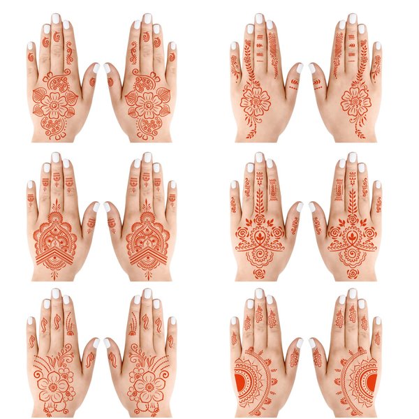 Henna Tattoo 6 Sheets Henna temporary tattoos stickers, Brown Henna Tattoo Stickers kit,Waterproof Red Ink Henna hands Tattoo,for Women Party Decorations