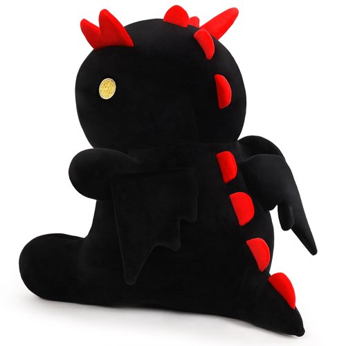 MIAOHAHA Cartoon Funny Plush Dinosaur with Cute Wing, Soft Kids Plush Toy Pillow, Stuffed Animals Dinosaur Toy Gift for Kids and Girls (Black&Red,9.8in/25cm)