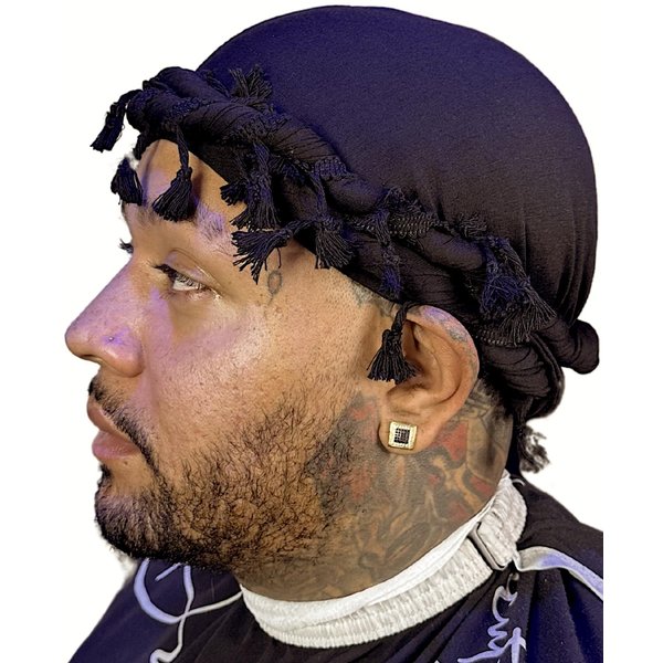 Superior Halo Turban Silk Satin Lined Head Wrap, Pre-Tied Tassel Turban for Men & Women, Turban Durag Wave Cap (Black)