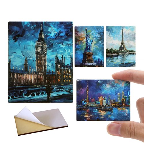 iLAND 1/12 Scale Accessories, 4 Miniature Dollhouse Pictures of Modern Famous Architecture w/Boards