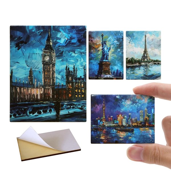 iLAND 1/12 Scale Accessories, 4 Miniature Dollhouse Pictures of Modern Famous Architecture w/Boards