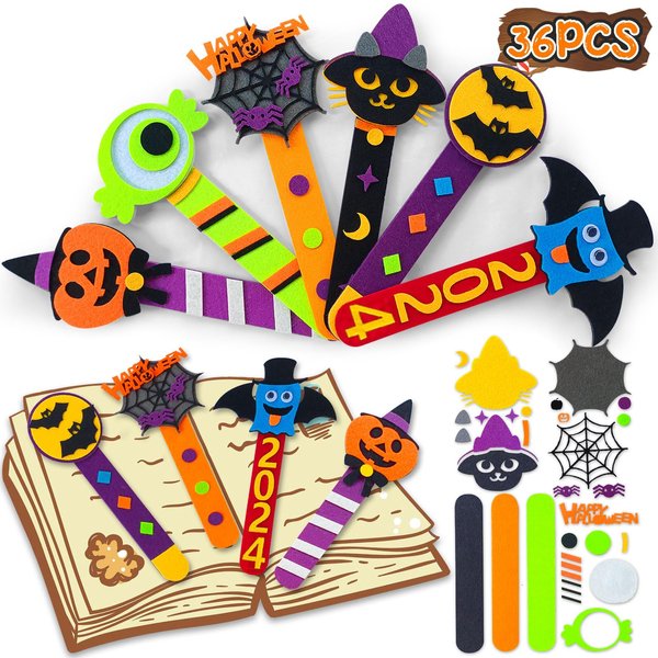 ZIRSENG 36 Piece Halloween Crafts for Kids Ages 4 8 12, Halloween DIY Bookmark Craft Bulk for Party Favors, Halloween Classroom Crafts Rewards Prizes for Students, Trick or Treat Goodie