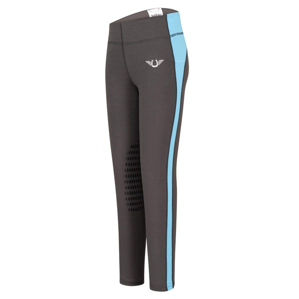 TuffRider Children's Ventilated Schooling Riding Tights|Color-Charcoal/NeonBlue|Size-Small