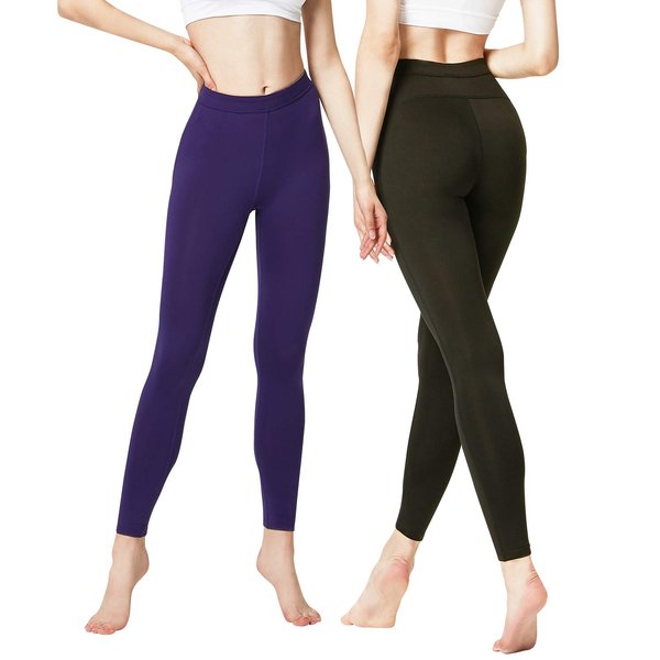 DEVOPS Women's 2 Pack Thermal Long Johns Underwear Leggings Pants (X-Small, Black/Purple)