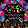 173 Pack Glow Neon Party Supplies Glow Sticks Party Decorations Black Light Reactive Decor Set - Fluorescent Banner, Neon Garlands, Glow in The Dark Balloons, Graffiti Tablecloth, Light Up Sticks