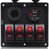FXC Waterproof Marine Boat Rocker Switch Panel 4 Gang with Dual USB Slot Socket + Cigarette Lighter Red LED Light for Car Rv Vehicles Truck