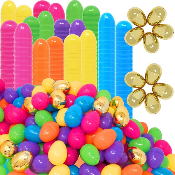 Kiddokids 168 PCS 2.5" Easter Eggs & 12 Golden Eggs, Empty Easter Eggs Fillable, Colorful Plastic Eggs for Filling Treats, Basket Stuffers Fillers, Easter Hunt, Easter Theme Party Favor